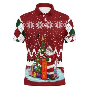 Ugly Christmas Red Argyle Pattern Golf Shirt&hellip;