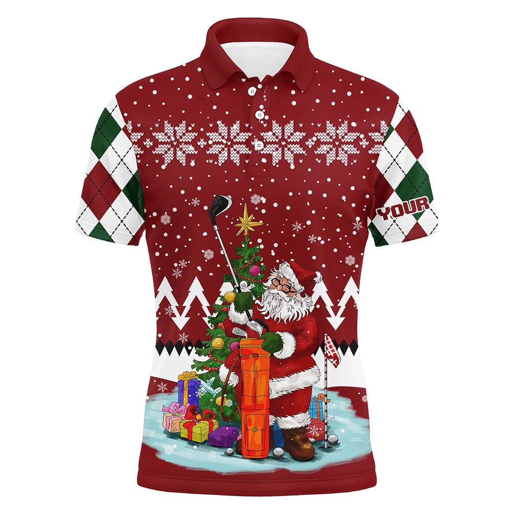 Ugly Christmas Red Argyle Pattern Golf Shirt Custom Men’s Golf Polo Shirt Santa Golfer Christmas Gift, Golf Polo Shirt, Golf Shirts