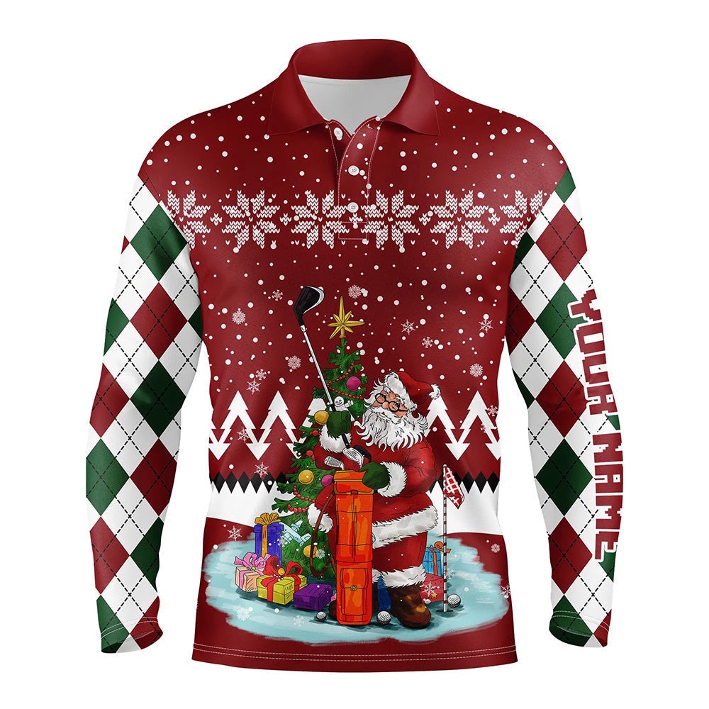 Ugly Christmas Red Argyle Pattern Golf Shirt Custom Men’s Golf Polo Shirt Santa Golfer Christmas Gift, Golf Polo Shirt, Golf Shirts