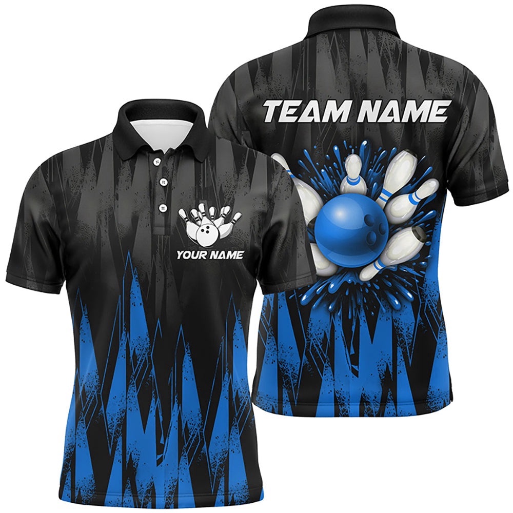 Unisex Bowling Team Polo Shirt Custom Blue Bowling Polo Shirt For Men & Women, Personalized Bowling Team Shirt