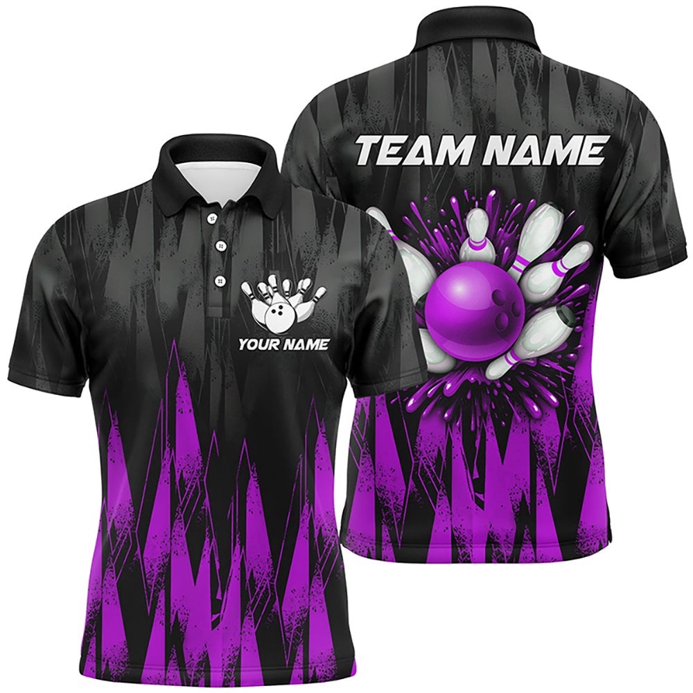 Unisex Bowling Team Polo Shirt Custom Purple Bowling Polo Shirt For Men & Women, Personalized Bowling Team Shirt