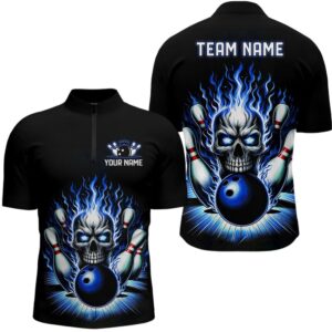 Unisex Skull Bowling Shirt Team’S Name Flame&hellip;