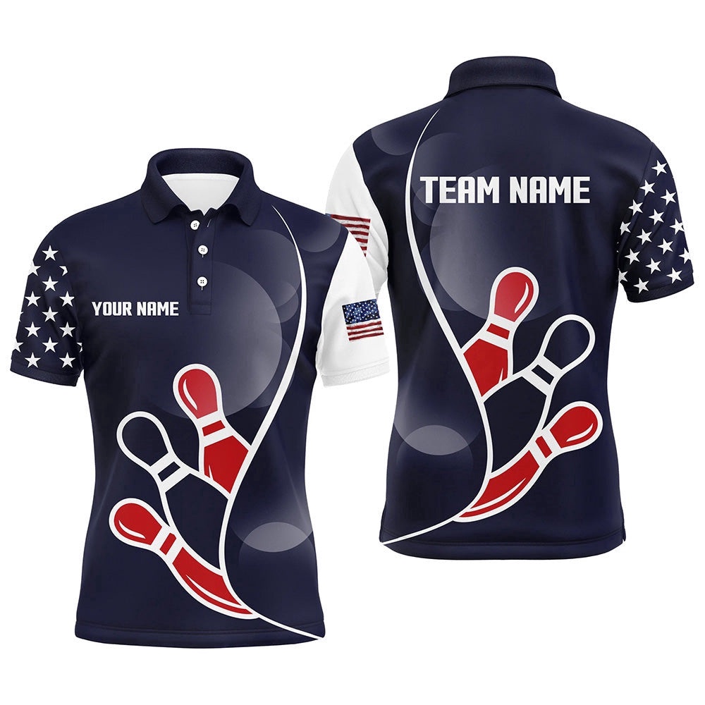 Us Flag Bowling Shirt Custom Bowling Team Polo Shirt Polo Bowling Shirt For Men Bowlers Polo Shirt, Personalized Bowling Team Shirt