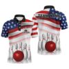 Usa Flag Bowling Polo Shirt For Men Bowling Polo Shirt Patriotic Bowling Team League Shirt, Personalized Bowling Team Shirt
