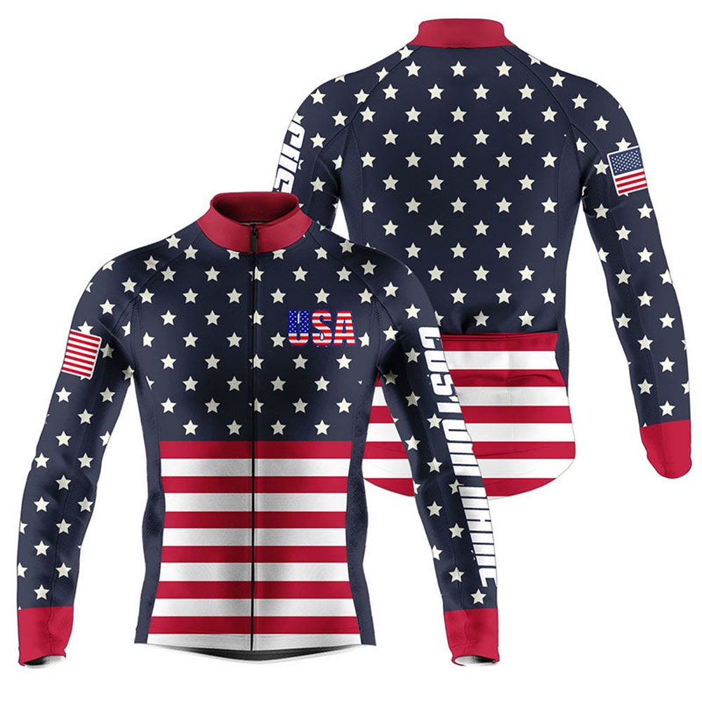 Usa Cycling Jersey American Bike Shirt Road Dirt Gear Biking Tops With Pockets, Custom Mono Cycling Jersey