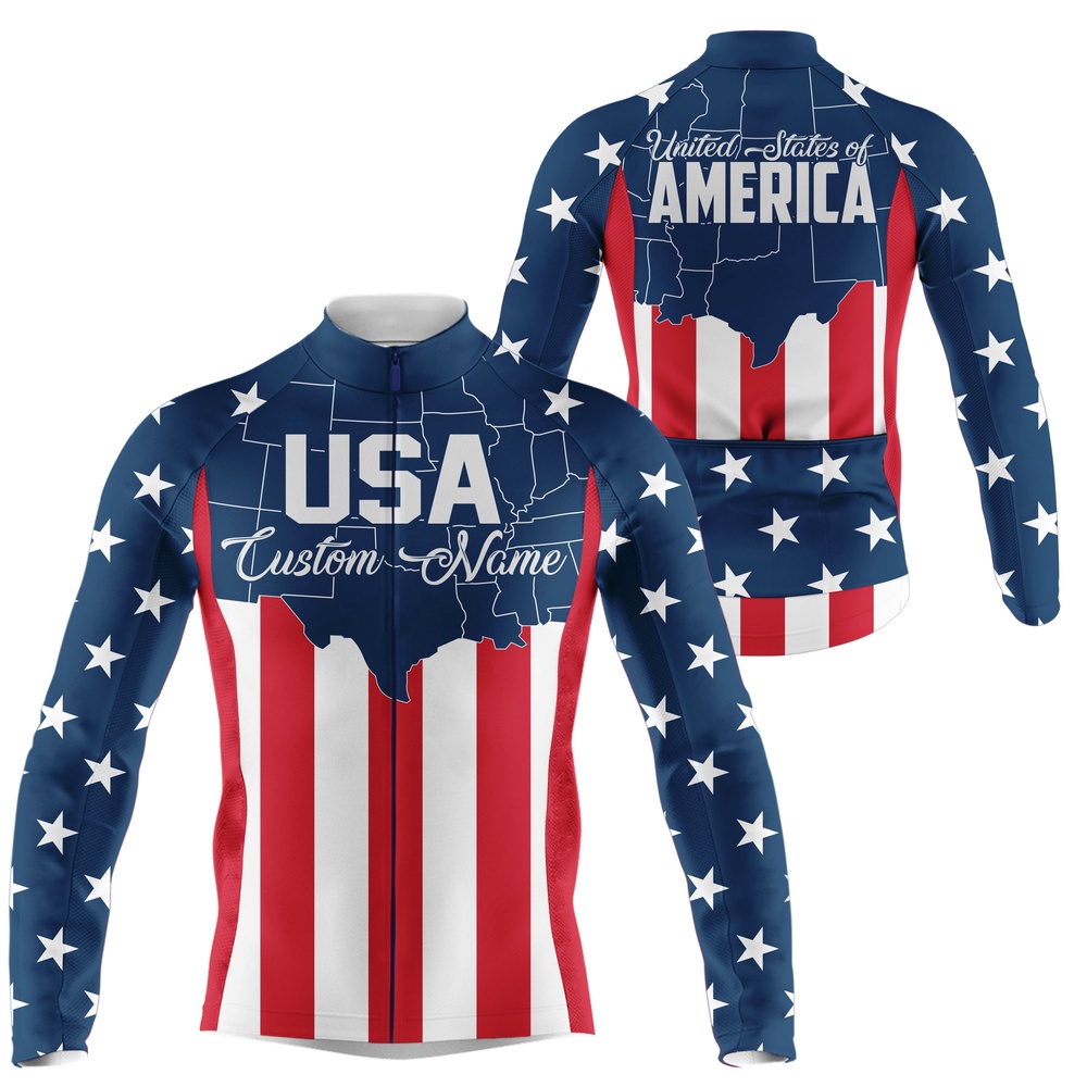 Usa Mens Cycling Jersey American Flag Cycle Gear With 3 Pockets Full Zip Racewear, Custom Mono Cycling Jersey