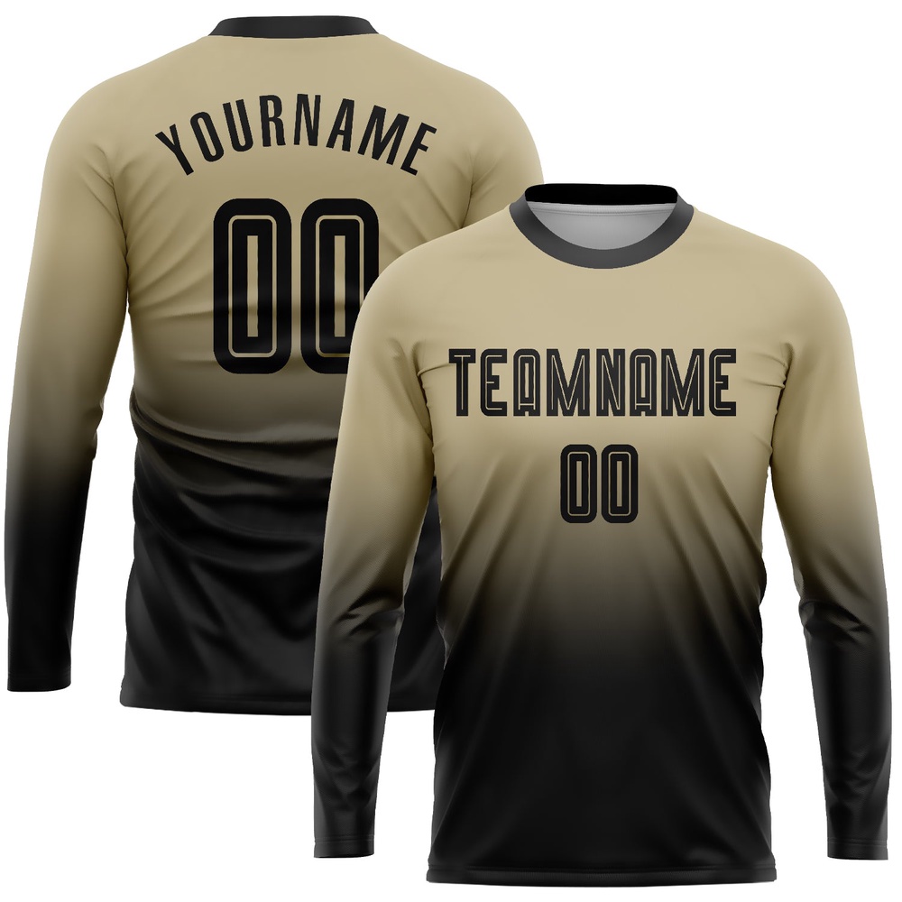 Vegas Gold Black Sublimation Long Sleeve Fade Fashion Soccer Uniform Jersey, Custom Team Soccer Jersey Shirt