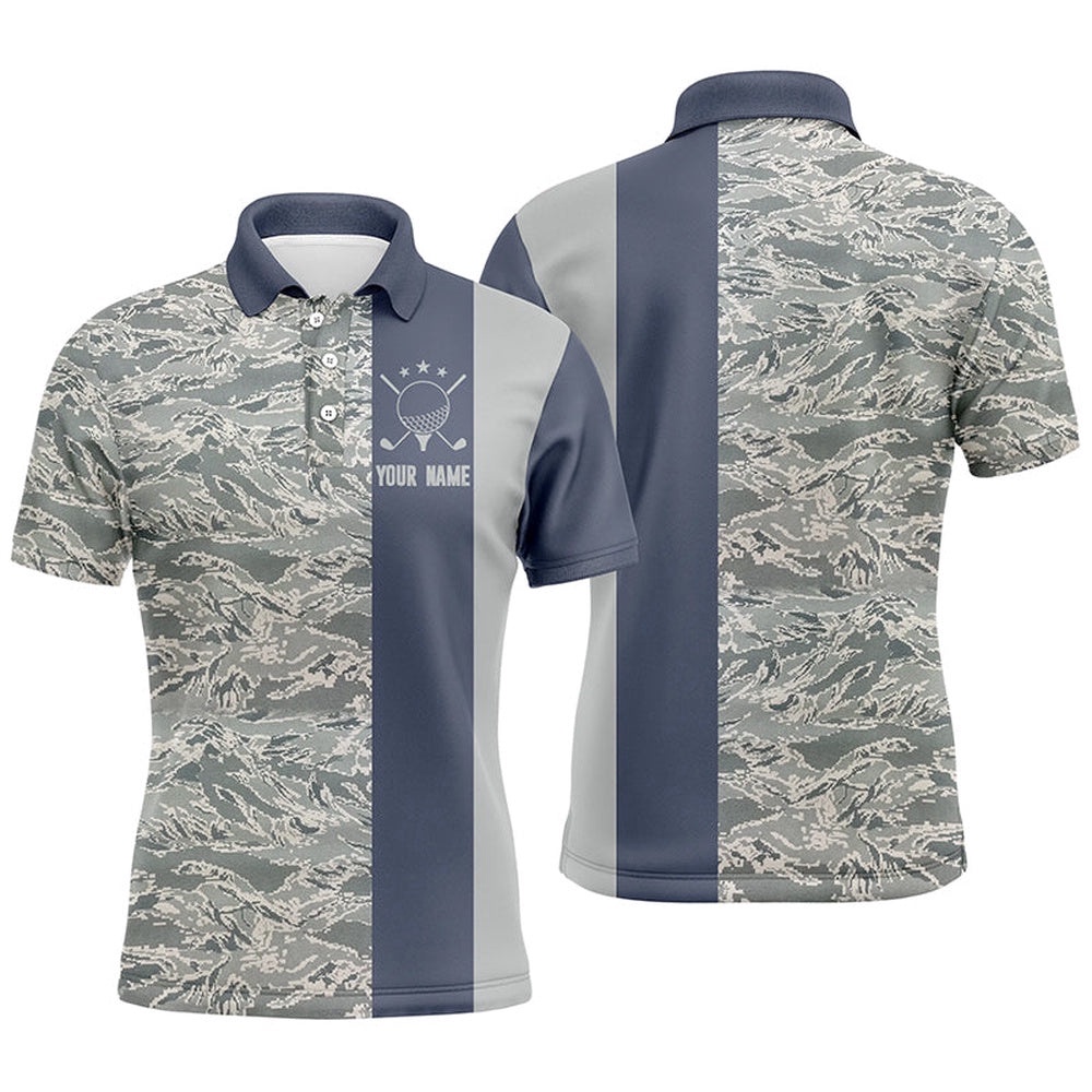 Veteran Blue Camouflage Men’s Golf Polo Shirt Custom Military Camo Golf Shirts For Men Golf Gifts, Golf Polo Shirt, Golf Shirts