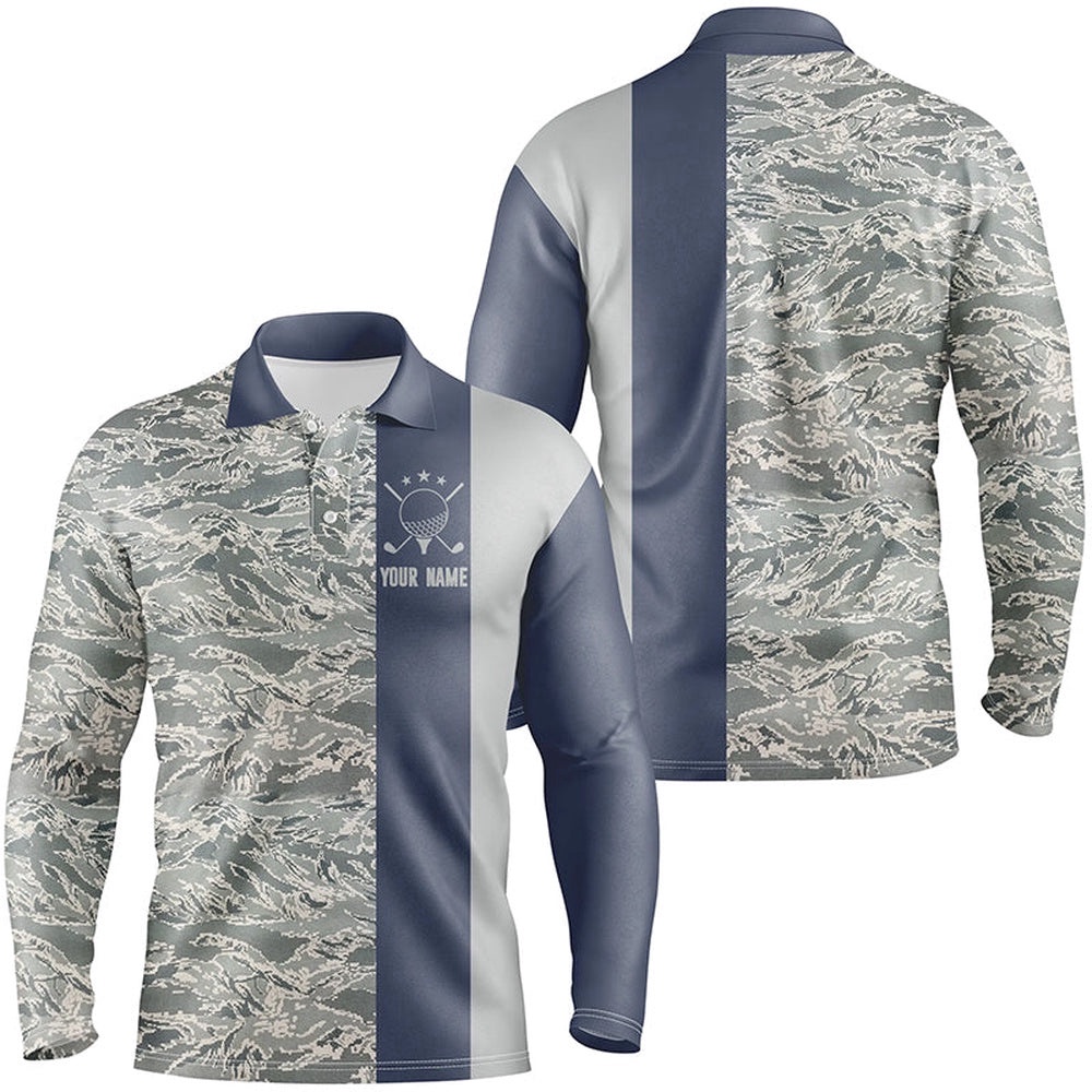 Veteran Blue Camouflage Men’s Golf Polo Shirt Custom Military Camo Golf Shirts For Men Golf Gifts, Golf Polo Shirt, Golf Shirts
