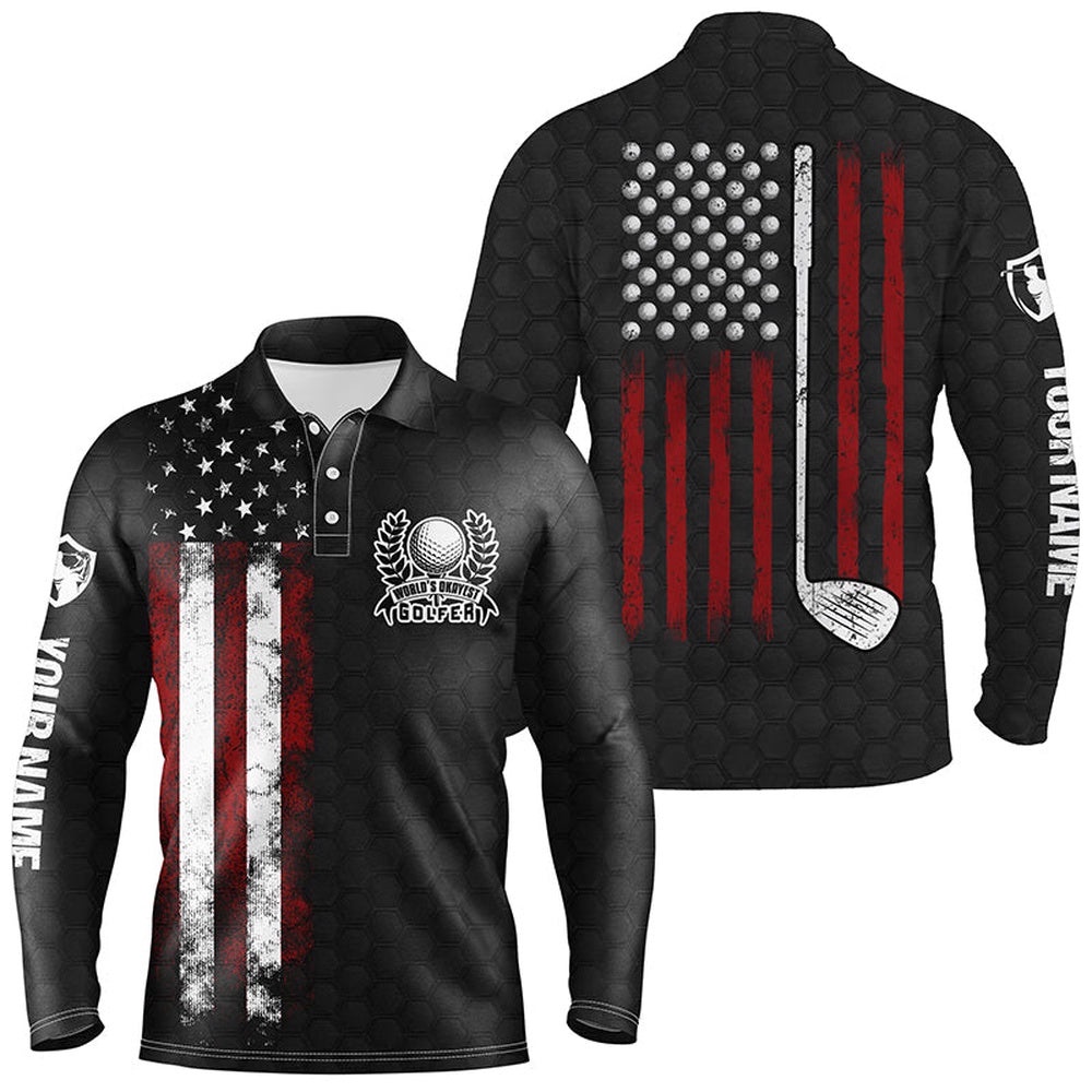 Vintage American Flag Black Men’s Golf Polo Shirts Custom Patriotic Golf Clubs Best Men Golf Wear, Golf Polo Shirt, Golf Shirts
