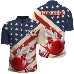 Vintage American Flag Bowling Team Shirt For&hellip;