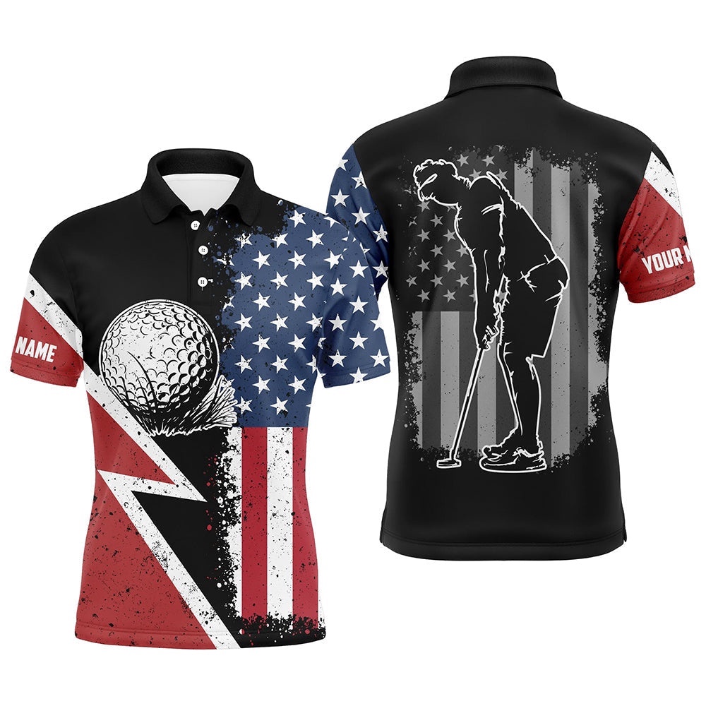 Vintage American Flag Men’s Golf Polo Shirts Custom Patriotic Team Golf Shirts, Best Men’s Golf Wears, Golf Polo Shirt, Golf Shirts