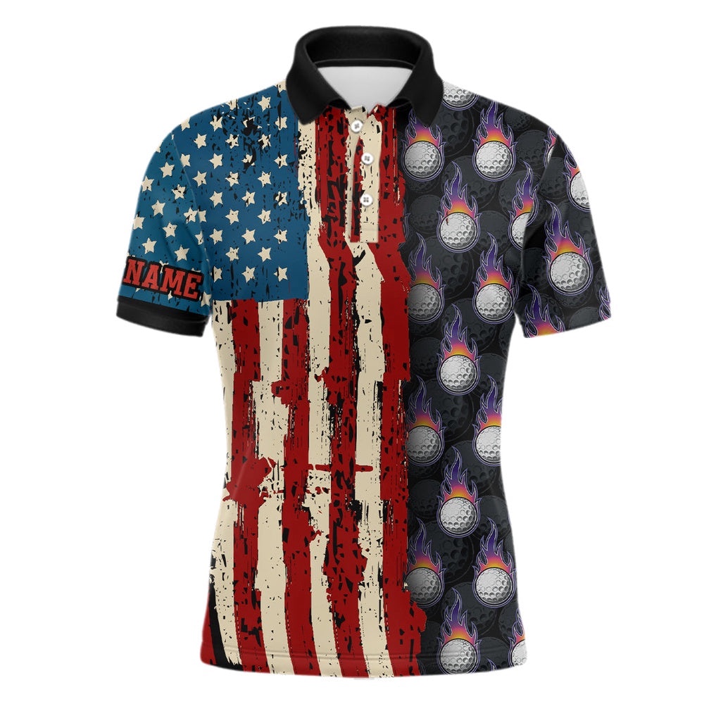 Vintage American Flag Men’s Golf Polos Shirts Custom Golf Ball Pattern Golf Polo Shirt For Men’s, Golf Polo Shirt, Golf Shirts