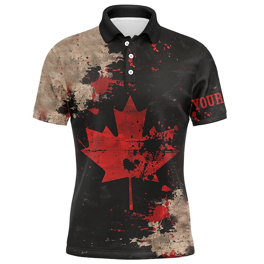 Vintage Black Canadian Flag Men’s Golf Polo Shirts Custom Golf Outfits For Men’s, Golf Polo Shirt, Golf Shirts