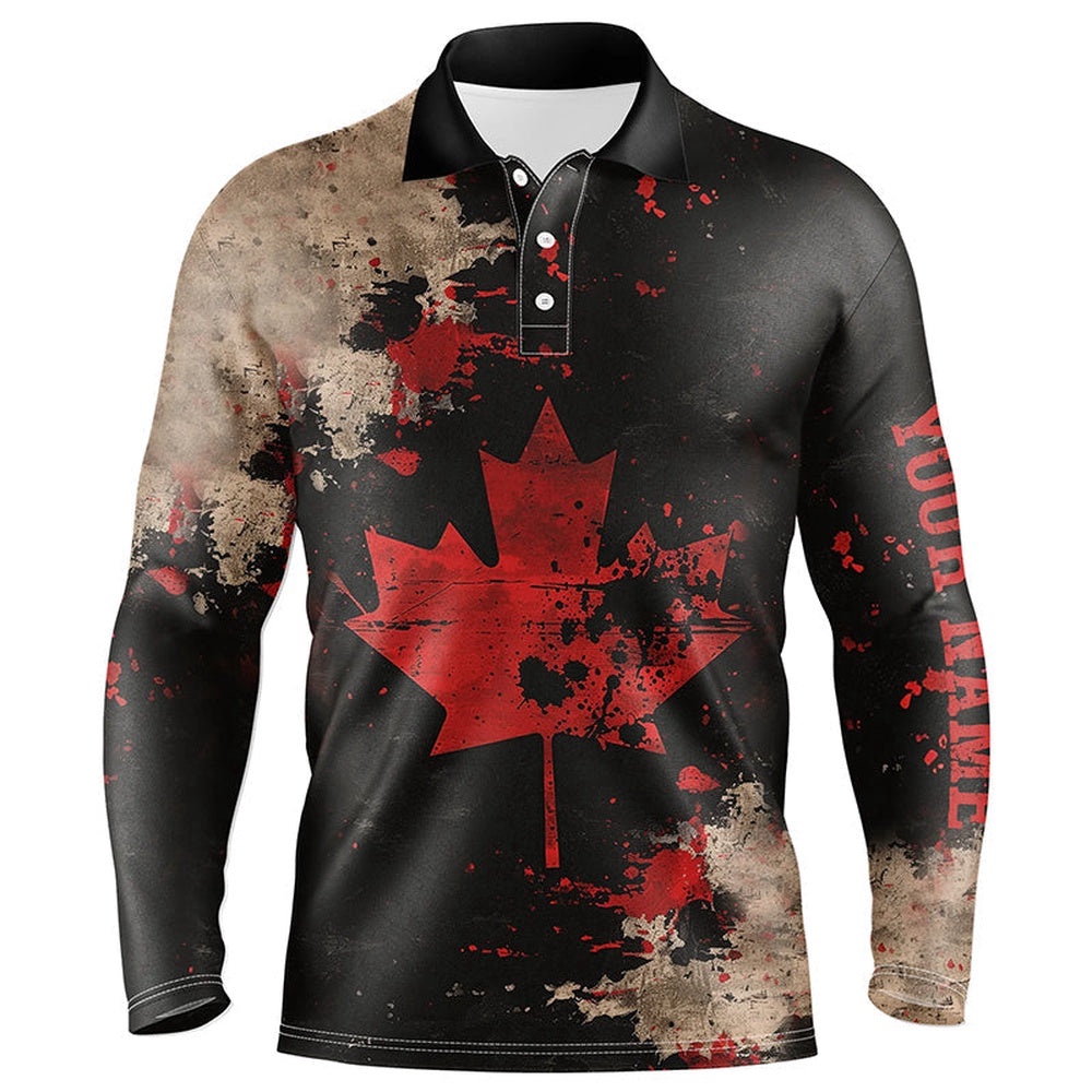 Vintage Black Canadian Flag Men’s Golf Polo Shirts Custom Golf Outfits For Men’s, Golf Polo Shirt, Golf Shirts