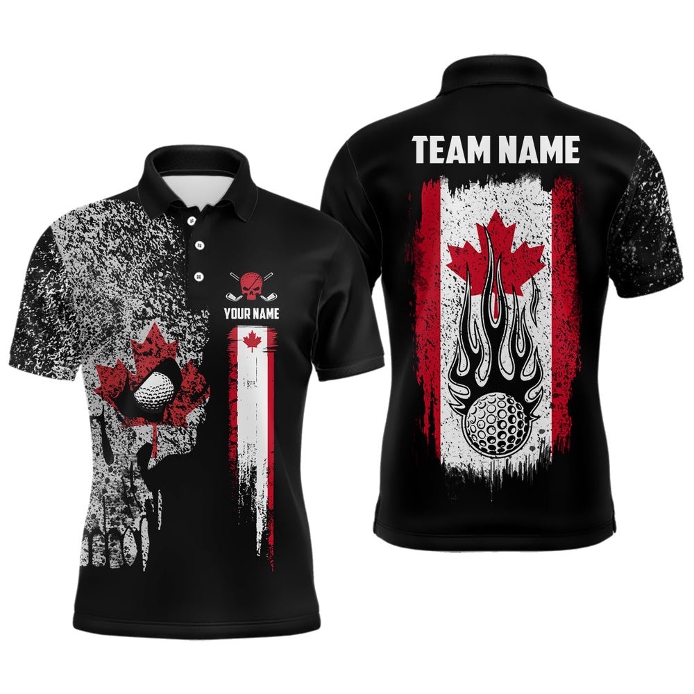 Vintage Canada Flag Skull Men’s Golf Polo Shirt Custom Patriotic Scary Golf Shirts For Men Golf Gifts, Golf Polo Shirt, Golf Shirts