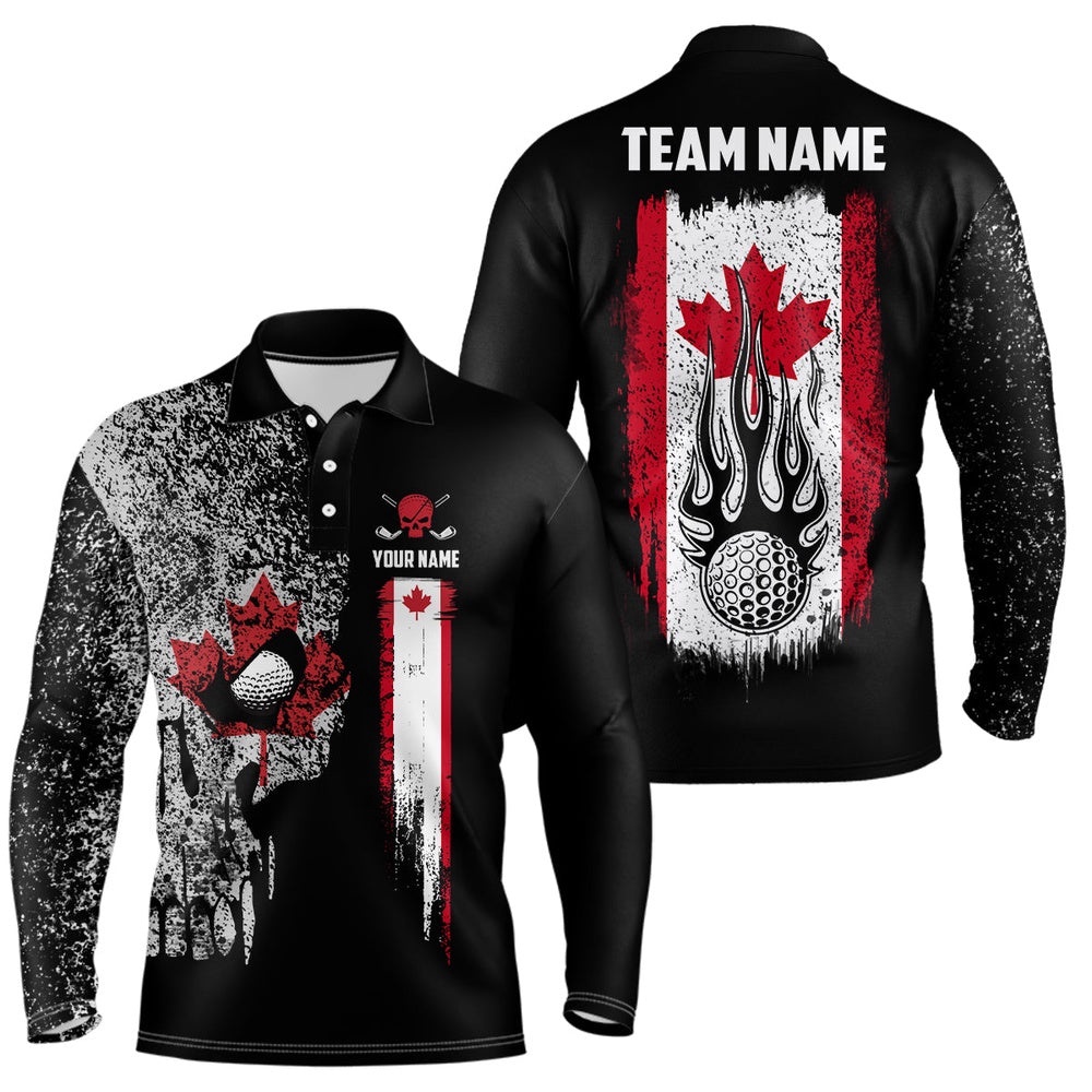 Vintage Canada Flag Skull Men’s Golf Polo Shirt Custom Patriotic Scary Golf Shirts For Men Golf Gifts, Golf Polo Shirt, Golf Shirts