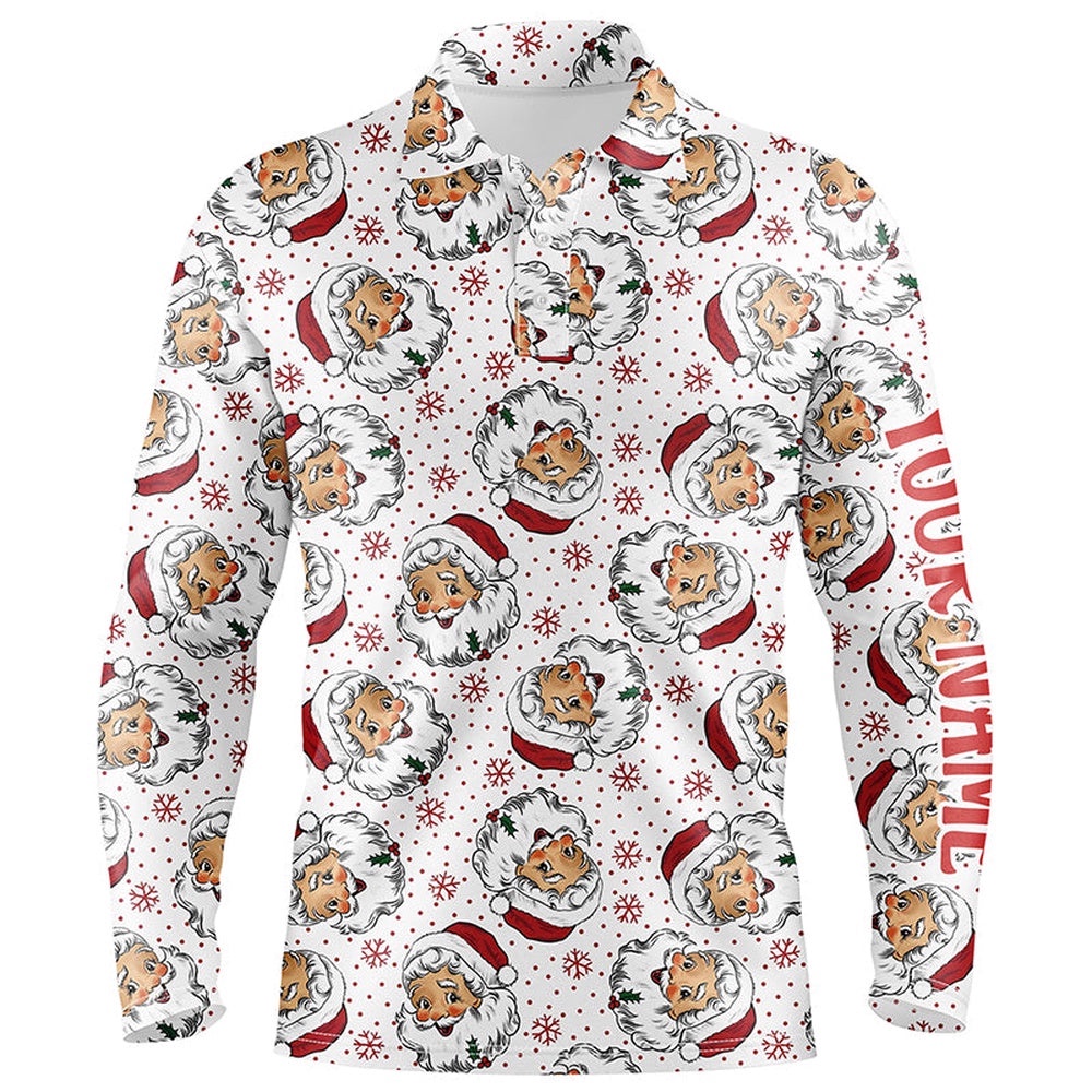 Vintage Cartoon Santa Claus With Snow Christmas Men’s Golf Polo Shirt Custom Cute Men’s Golf Tops, Golf Polo Shirt, Golf Shirts