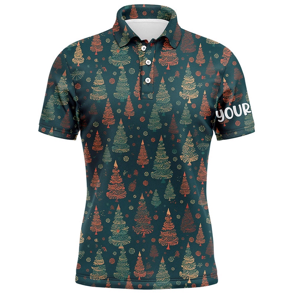 Vintage Christmas Trees Men’s Golf Polo Shirts Custom Golf Shirts For Men Xmas Golf Gifts, Golf Polo Shirt, Golf Shirts