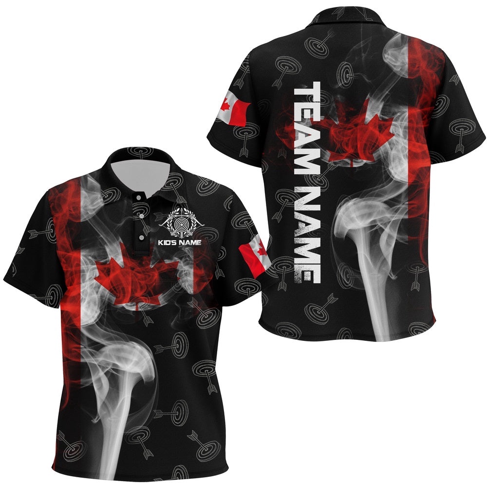 Vintage Smoke Canadian Flag Archery Polo Shirts, Target Archery Polo, Custom Archery Team Polo Shirt