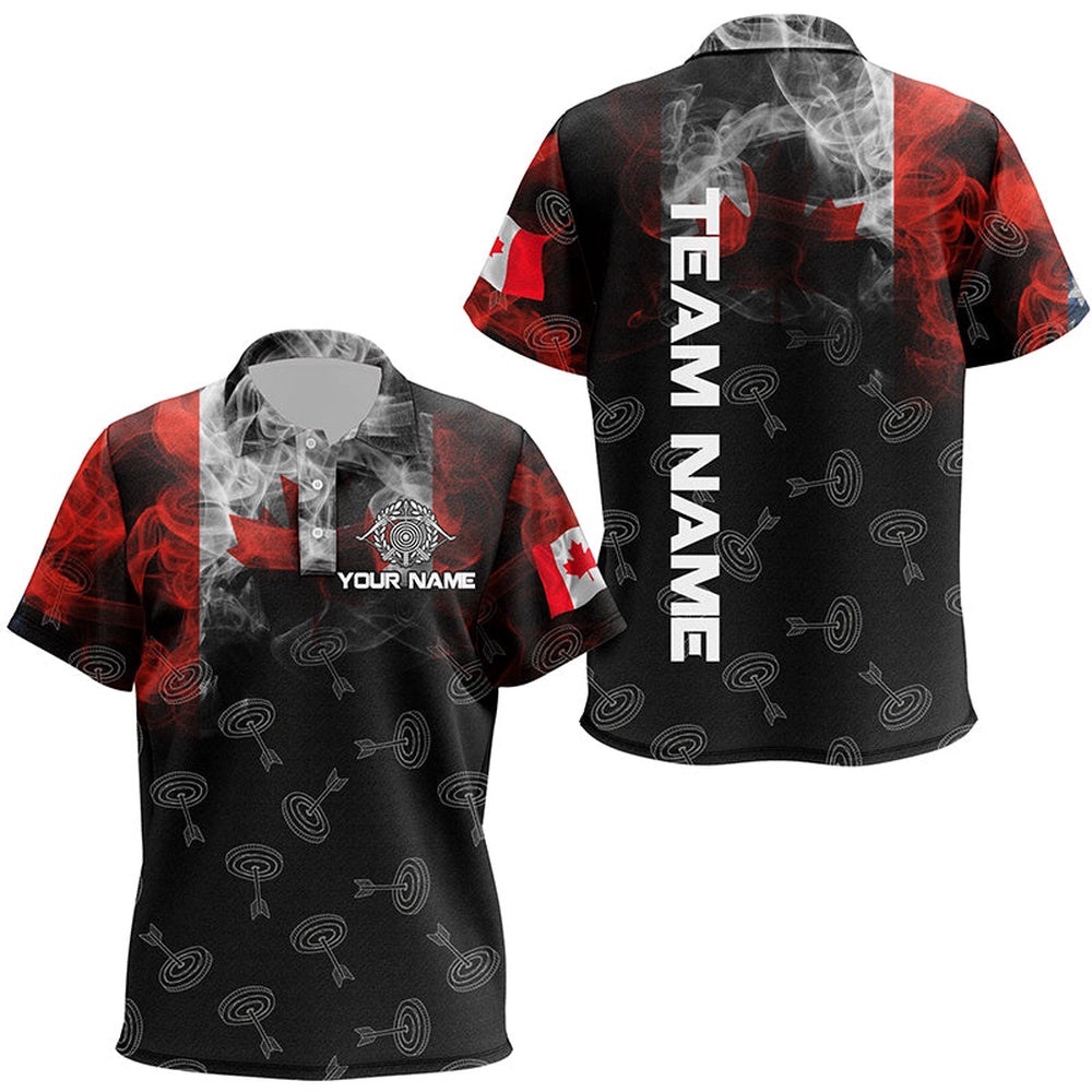 Vintage Smoke Canadian Flag Archery Polo Shirts, Targets Archery Polo, Custom Archery Team Polo Shirt