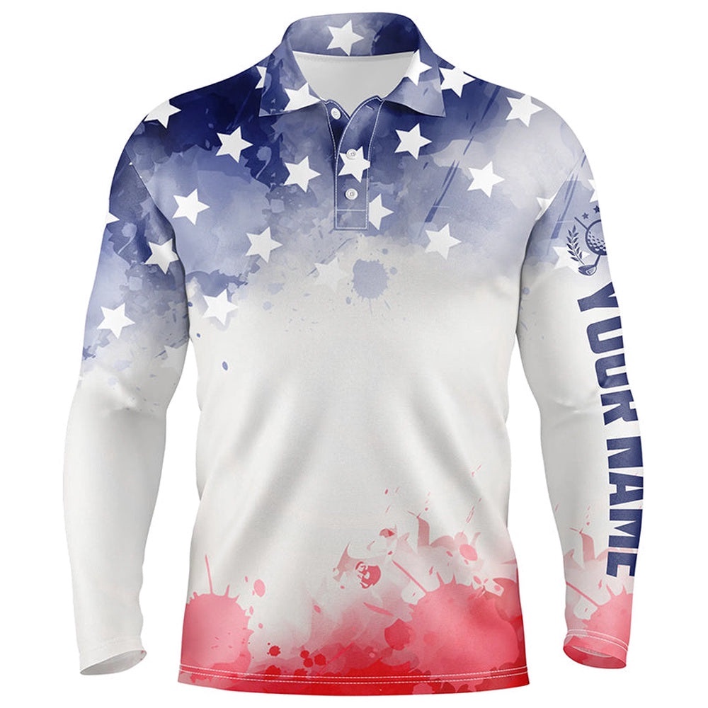 Watercolor American Flag Men’s Golf Polo Shirt Patriotic Usa Golf Shirts For Men Golf Gifts, Golf Polo Shirt, Golf Shirts