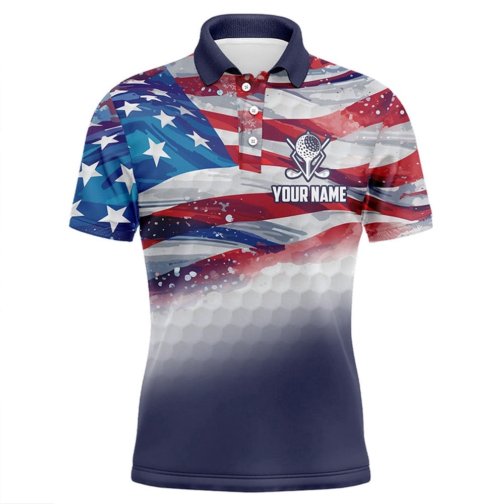 Watercolor American Flag Men’s Golf Polo Shirts Custom Patriotic Golf Shirts For Men Golf Gifts, Golf Polo Shirt, Golf Shirts
