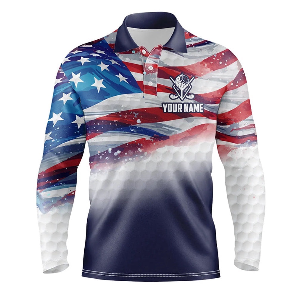 Watercolor American Flag Men’s Golf Polo Shirts Custom Patriotic Golf Shirts For Men Golf Gifts, Golf Polo Shirt, Golf Shirts