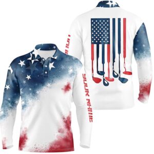 Watercolor American Flag Men’s Golf Polo Shirts&hellip;