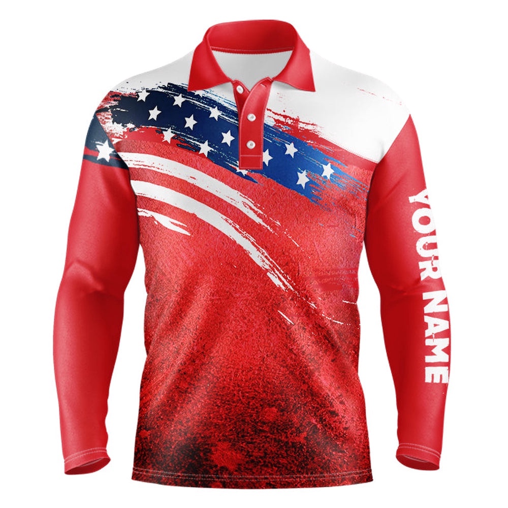 Watercolor American Flag Patriotic Men’s Golf Polo Shirts Custom Golf Attire For Men, Golfer Gifts, Golf Polo Shirt, Golf Shirts