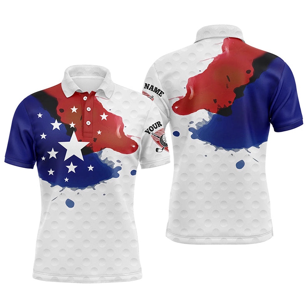 Watercolor American Flag Polo Shirts Customized Wet Paint Golf Polos, Patriotic Golf Shirts For Men, Golf Polo Shirt, Golf Shirts