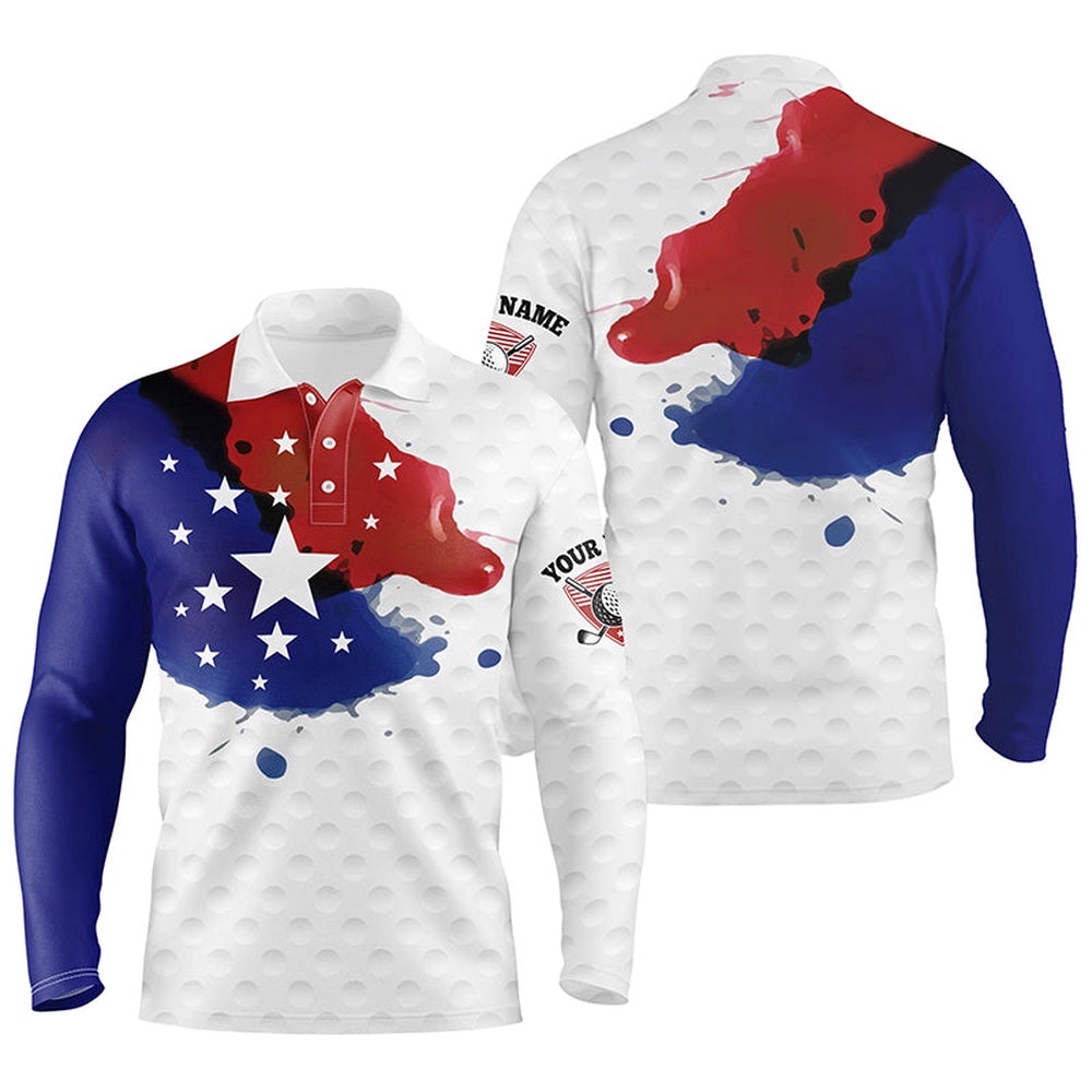 Watercolor American Flag Polo Shirts Customized Wet Paint Golf Polos, Patriotic Golf Shirts For Men, Golf Polo Shirt, Golf Shirts