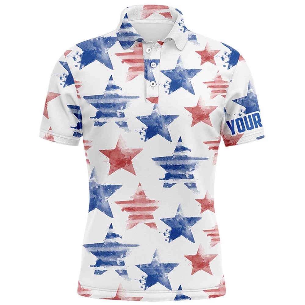 Watercolor American Stars Men’s Golf Polo Shirt Patriotic Golf Tops For Men Golf Gifts, Golf Polo Shirt, Golf Shirts