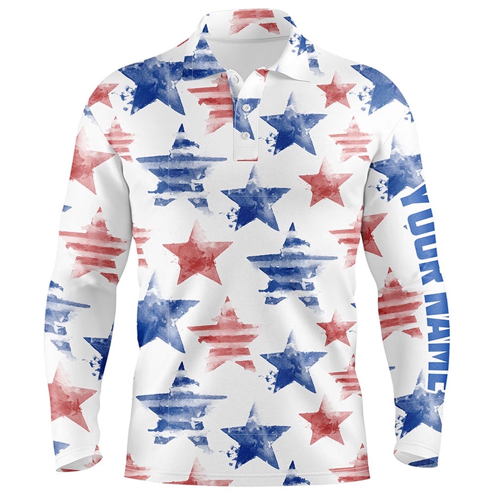 Watercolor American Stars Men’s Golf Polo Shirt Patriotic Golf Tops For Men Golf Gifts, Golf Polo Shirt, Golf Shirts