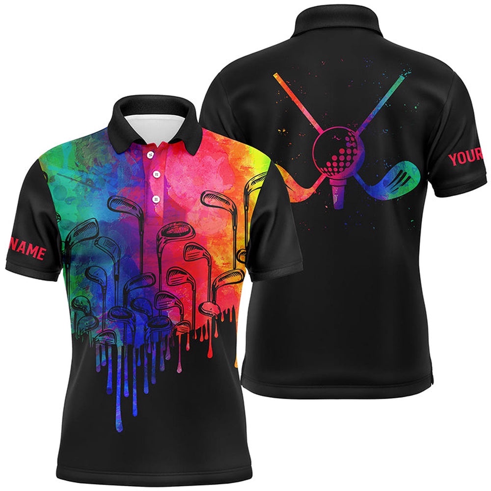 Watercolor Black Men’s Golf Polo Shirts Custom King Of Clubs Golf Tops For Men’s, Golf Polo Shirt, Golf Shirts