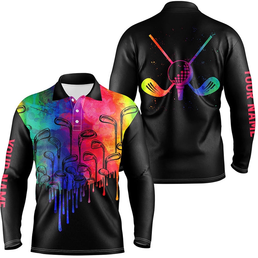 Watercolor Black Men’s Golf Polo Shirts Custom King Of Clubs Golf Tops For Men’s, Golf Polo Shirt, Golf Shirts