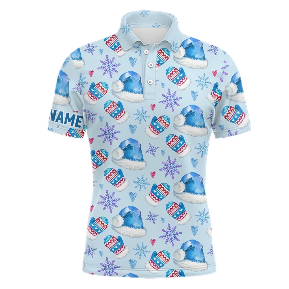 Watercolor Blue Christmas Golf Men’s Polo Shirt Personalized Funny Golf Shirts For Men Golf Gifts, Golf Polo Shirt, Golf Shirts