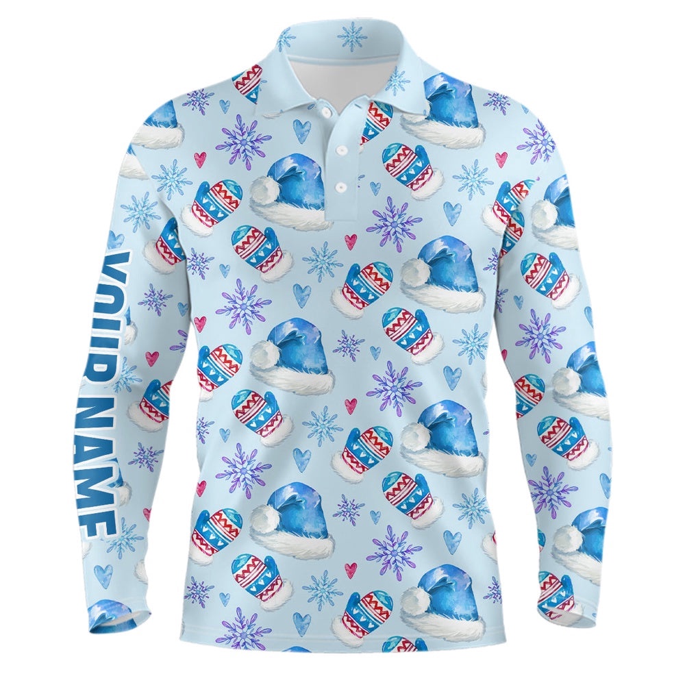 Watercolor Blue Christmas Golf Men’s Polo Shirt Personalized Funny Golf Shirts For Men Golf Gifts, Golf Polo Shirt, Golf Shirts
