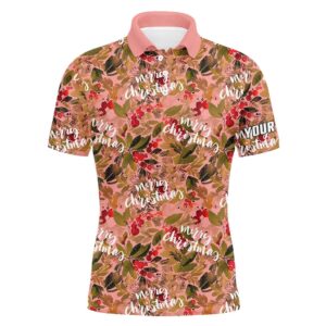 Watercolor Christmas Pink Men’s Golf Polo Shirt&hellip;