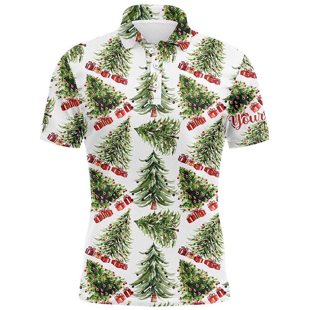Watercolor Christmas Trees And Gifts Men’s Golf Polo Shirt Winter Golf Shirts For Men, Golf Polo Shirt, Golf Shirts