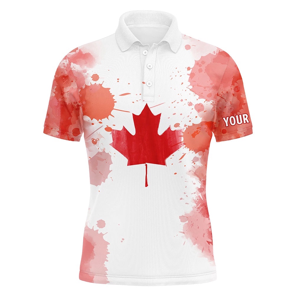 Watercolor Grunge Canada Flag Men’s Golf Polo Shirts Canadian Patriotic Golf Shirts For Men, Golf Polo Shirt, Golf Shirts