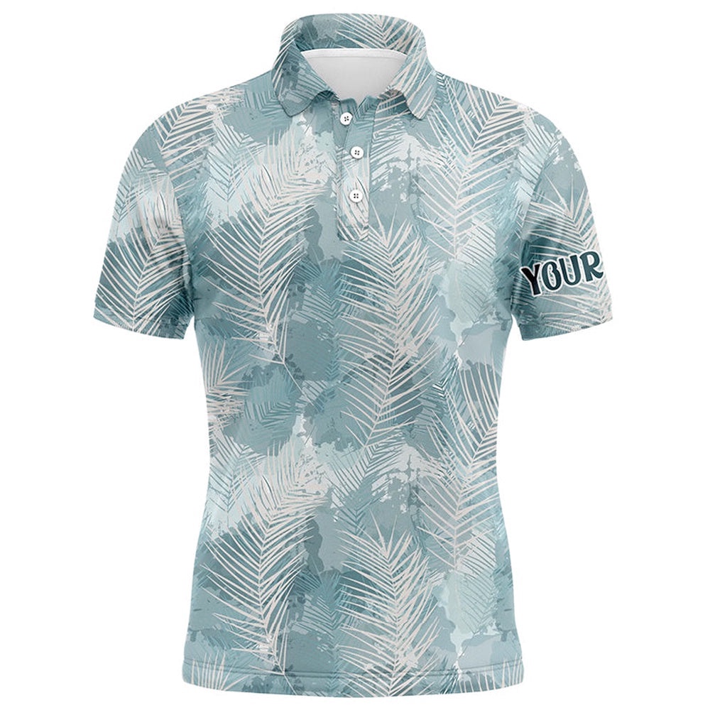 Watercolor Mint Tropical Palm Leaves Men’s Golf Polo Shirt Customized Funny Golf Tops For Men, Golf Polo Shirt, Golf Shirts