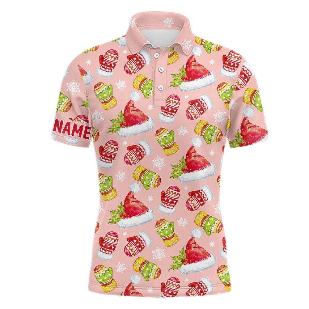 Watercolor Pink Christmas Golf Men’s Polo Shirt Personalized Funny Golf Shirts For Men Golf Gifts, Golf Polo Shirt, Golf Shirts