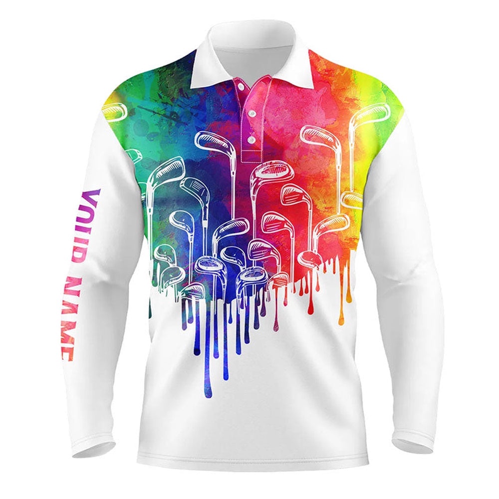 Watercolor White Men’s Golf Polo Shirts Custom Golf Clubs Male Golf Attire For Men, Golfer Gifts, Golf Polo Shirt, Golf Shirts