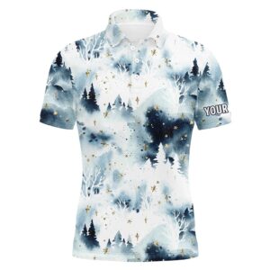Watercolor Winter Forest Christmas Trees Men Golf&hellip;