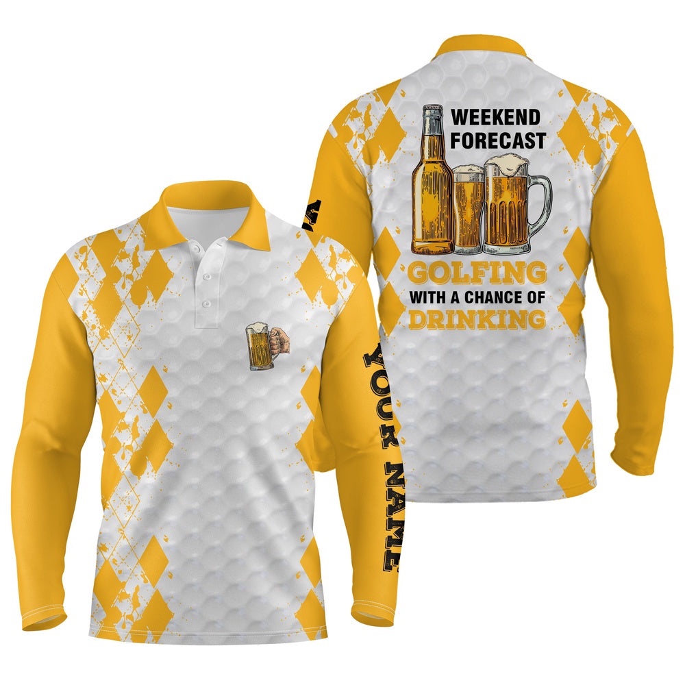 Weekend Forecast Golfing With A Chance Of Drinking Beer Custom Name Funny Men’s Golf Polo Shirt, Golf Polo Shirt, Golf Shirts
