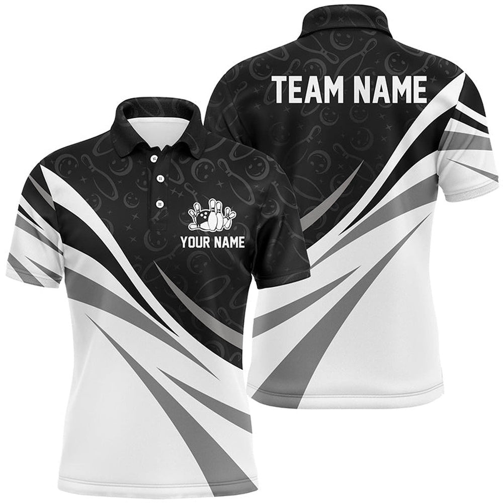 White And Black Camo Bowling Polo Shirts For Men Custom Team Bowling Polo Shirt For Men, Gift For Bowlers, Personalized Bowling Team Shirt
