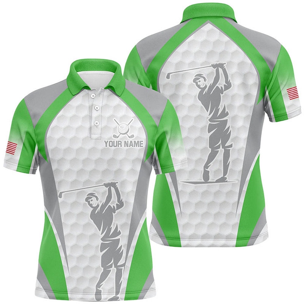 White And Green Men’s Golf Polo Shirts Custom Name Team Men Golf Tops, Best Golf Outfit, Golf Polo Shirt, Golf Shirts