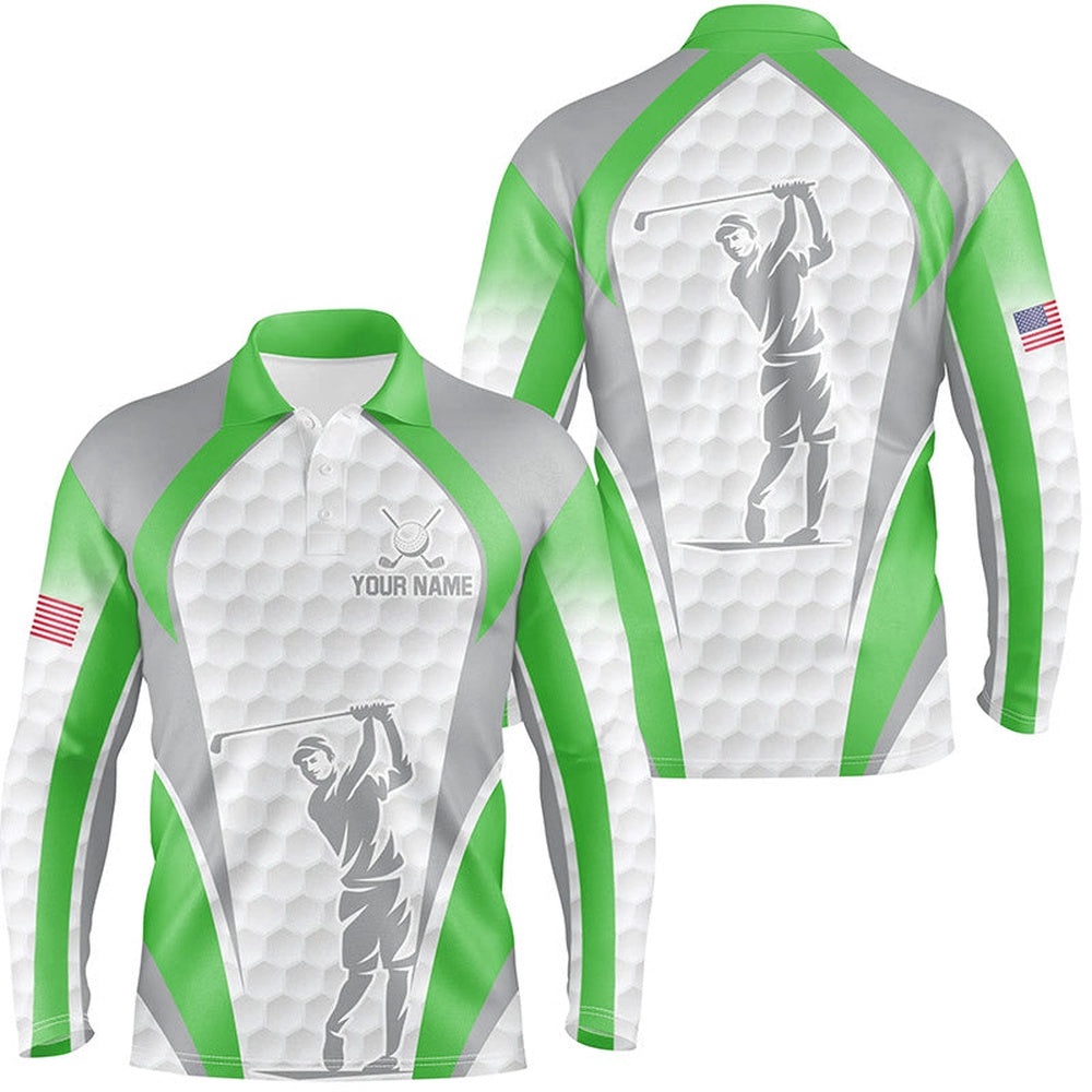 White And Green Men’s Golf Polo Shirts Custom Name Team Men Golf Tops, Best Golf Outfit, Golf Polo Shirt, Golf Shirts