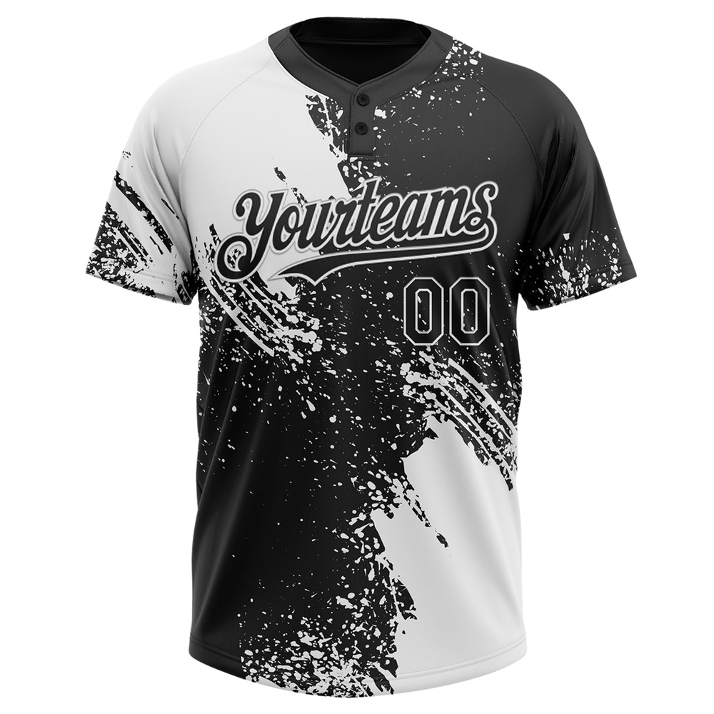 White Black 3D Pattern Abstract Brush Stroke Two Button Unisex Softball Jersey, Custom Team Softball Jersey